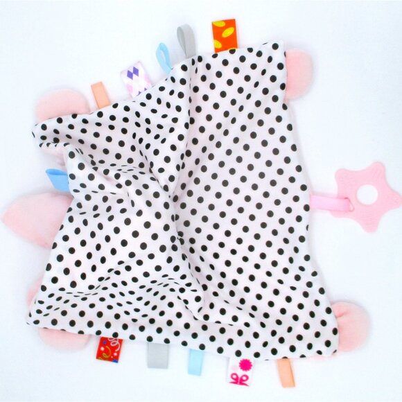 Pink Bunny Lovey Rattle Teether Blanket W/ Tags For Babies Minky & Polka Dot Bac - Picture 4 of 5